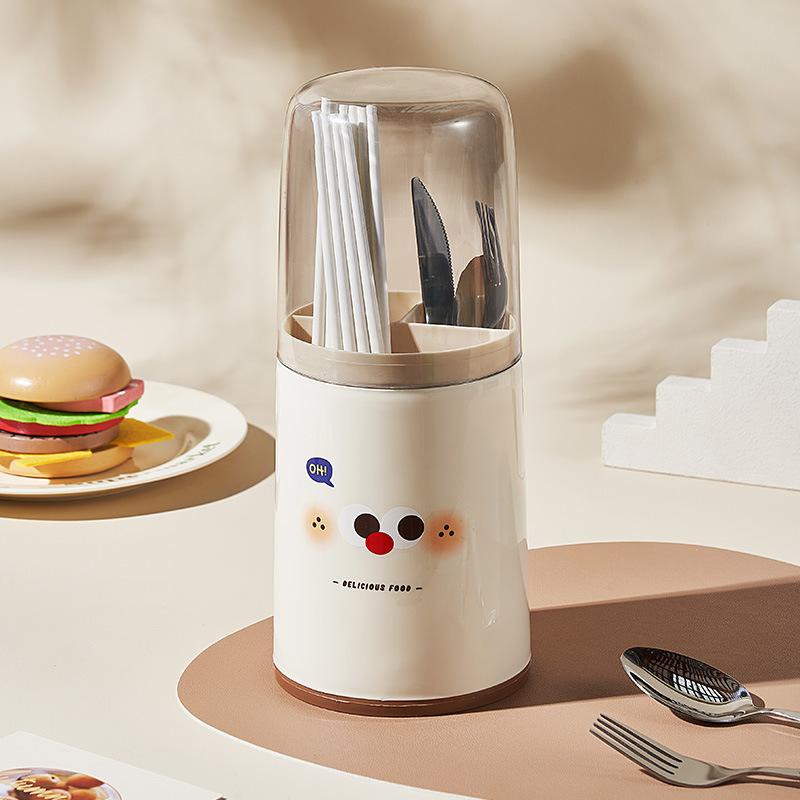 Dustproof Chopstick Holder with Lid Kitchen Home Cutlery Spoon Drainage Organizer Rack Cartoon Tableware Organizer for Utensils