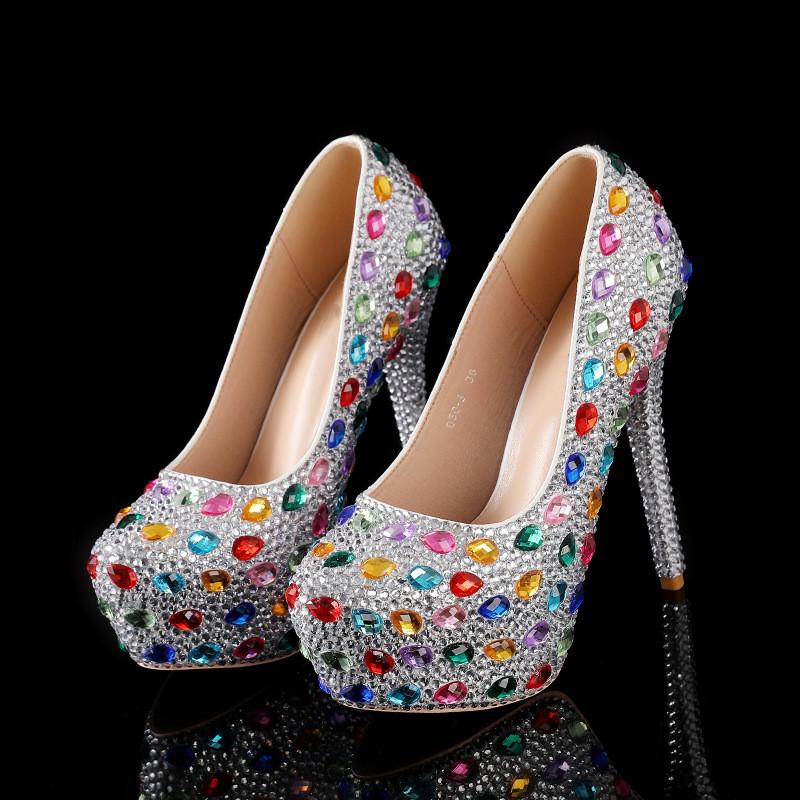 Bling Bling Luxury Rhinestones Diamond Women Pumps 14cm Ultra High Heels Platform Wedges Party Shoes Fashon Wedding Bridal Shoe