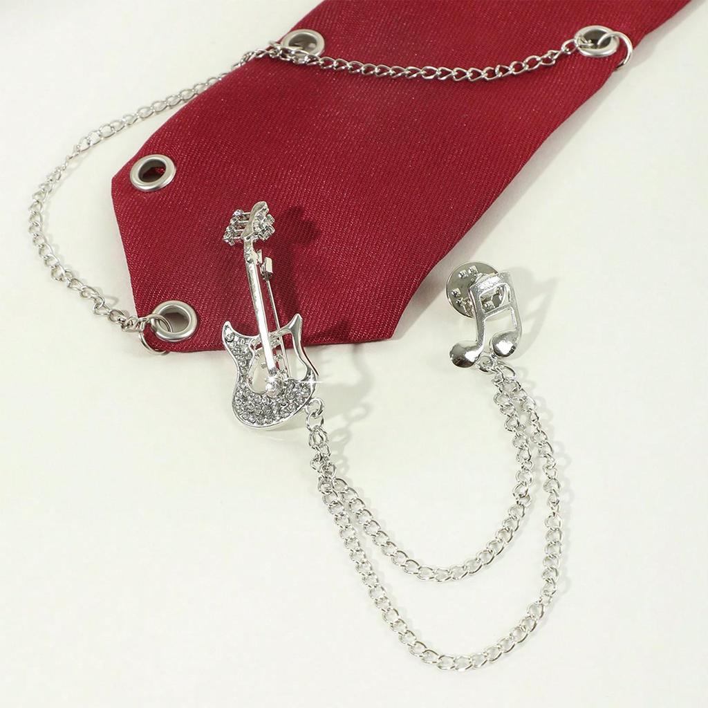 Punk Metal Guitar Chain Tie for Music Lovers and Fashion Enthusiasts Adjustable Pre Tied Necktie for Concerts Parties