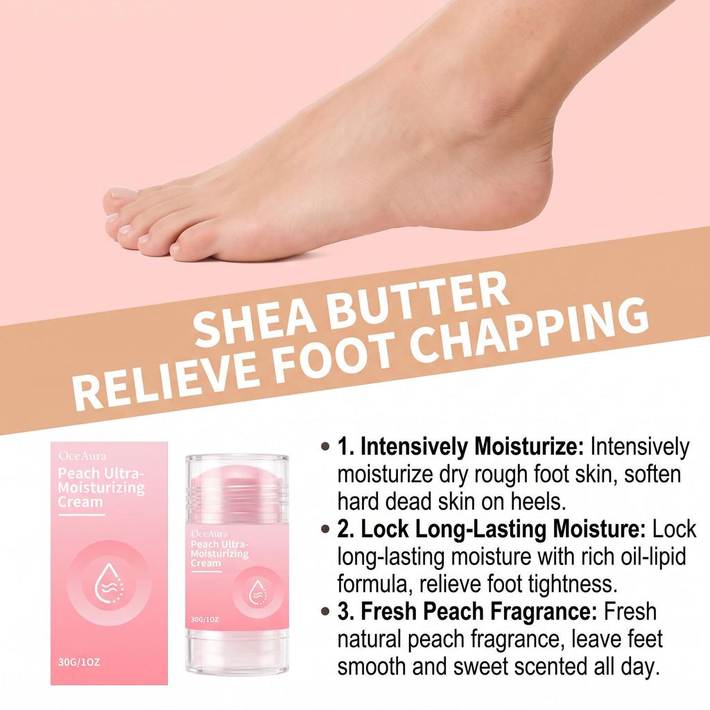 OCEAURA Peach Moisturizing Foot Cream Daily Care Nourishing Softening Smooth Skin Treatment