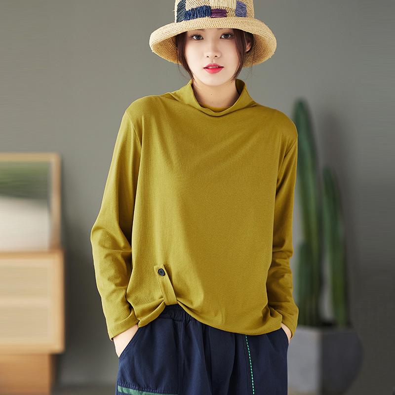 

Новая женская футболка с длинным рукавом, полуворотником, на пуговицах, с персонализированным дизайном, модная весенне-осенняя верхняя одежда, базовая футболка 4XL recommends 170-100kg