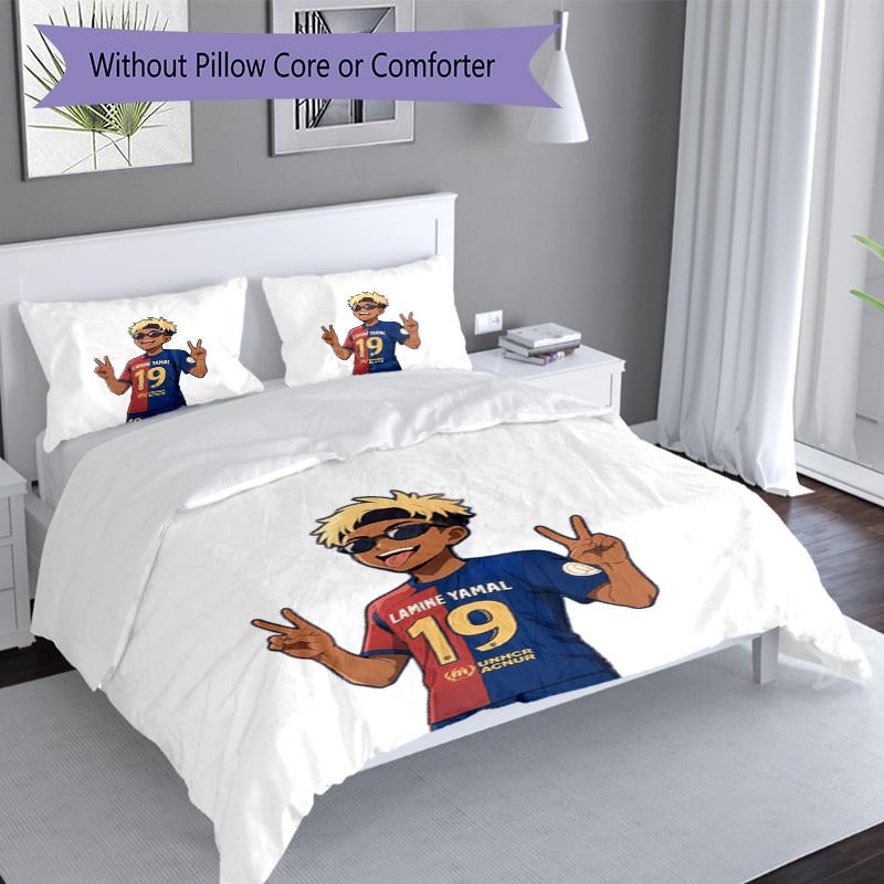 Lamine Yamal Football Graphic Bedding Set,Cozy Bed Linen for Teen Boys Bedroom Decoration,Perfect Birthday Gift,Washable Duvet Cover with Pillowcases,