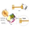 Accessories Colorful Square Diamond Screw Plug Earrings Simple Geometric Colored Diamond Pat Plug Earrings Stainless Steel Earrings