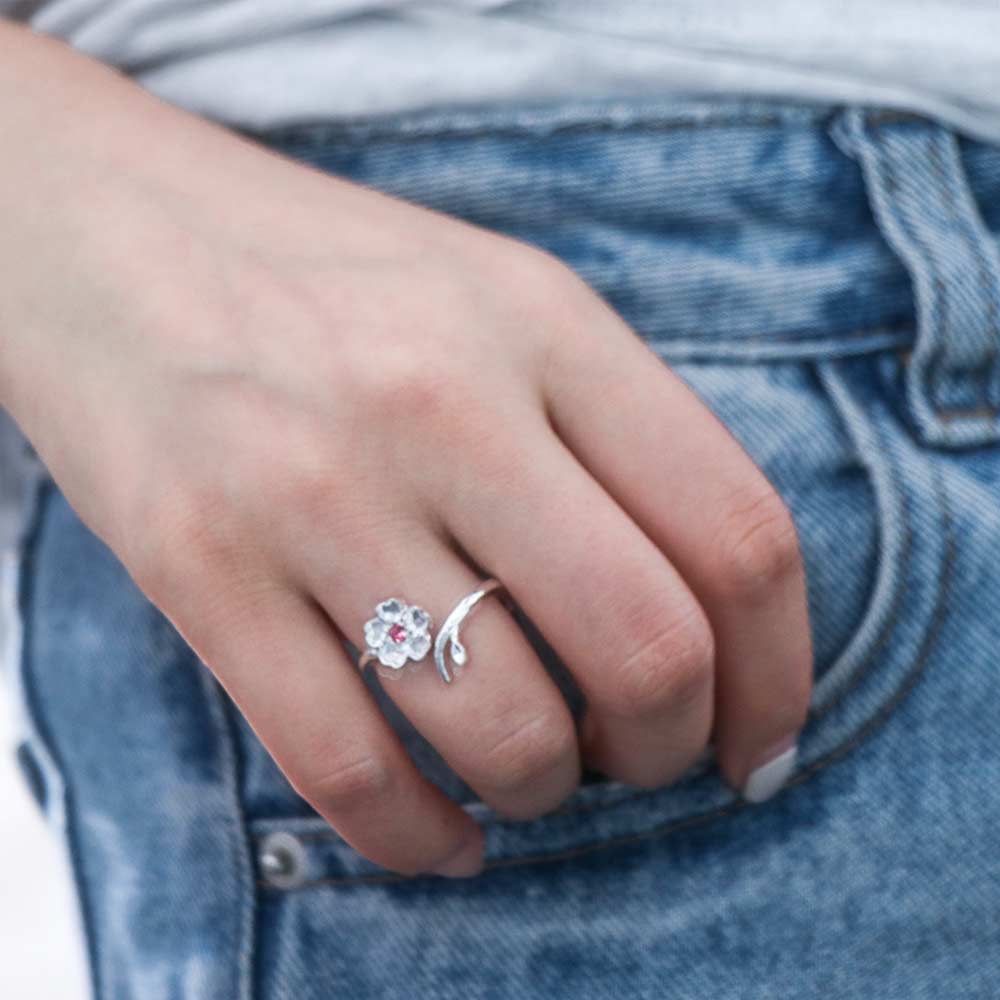Temperament Open Finger Ring Light Luxury Cherry Blossom Finger Ring Birthday Gift