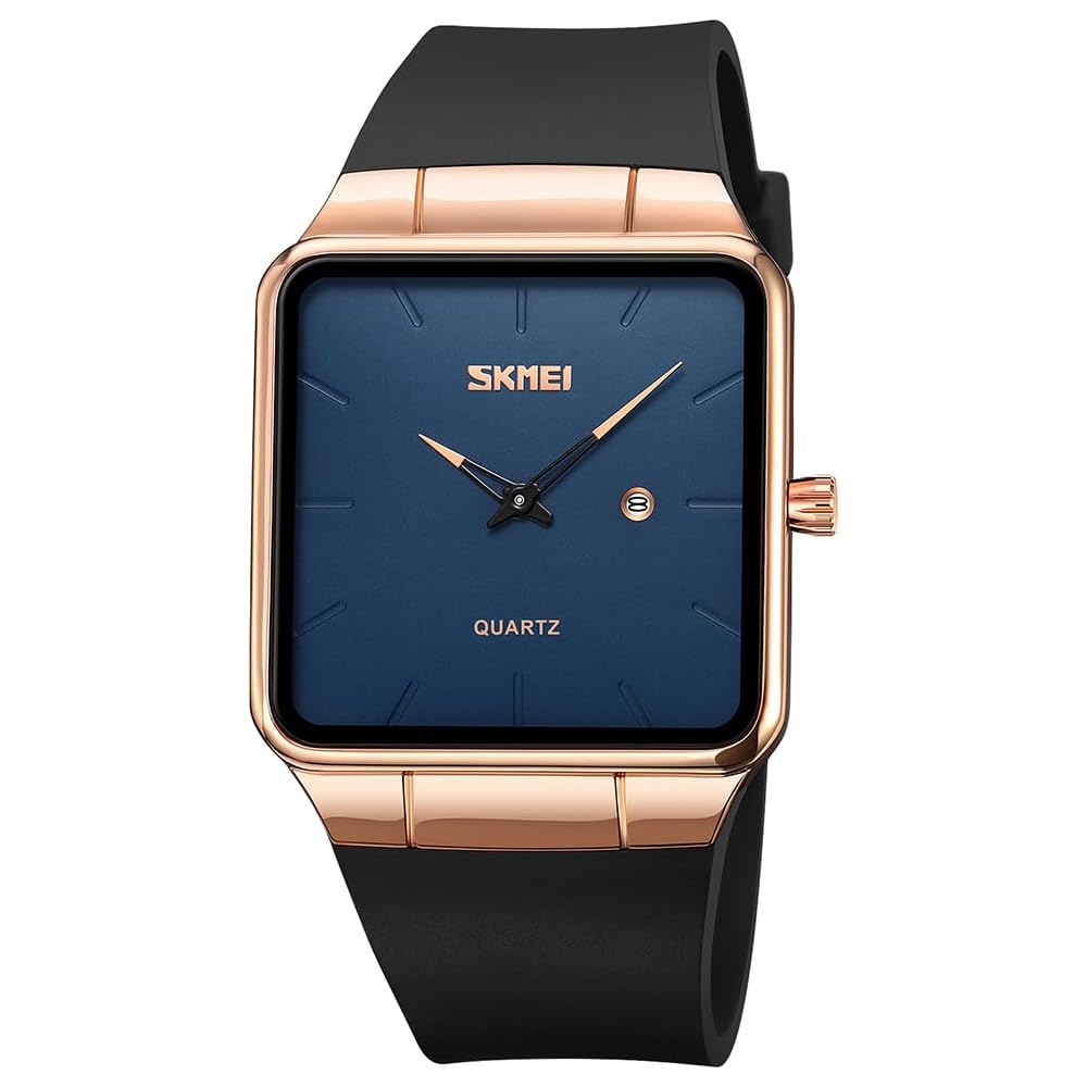 Square Men s Watch Leather Band Black Simple Slim Stylish Waterproof Business Casual Rose Gold Blue