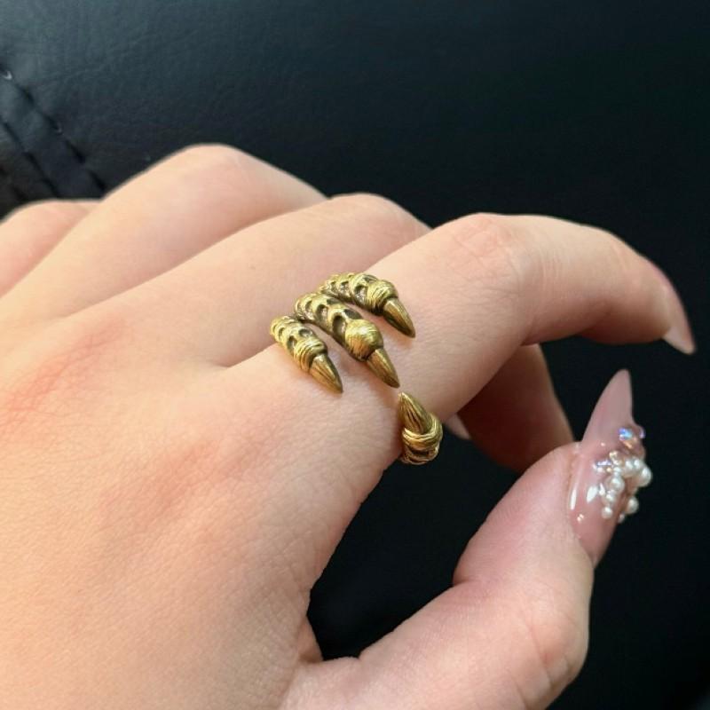 Adjustable Open Ring Men Women Vintage Dragon Claw Design Copper Band With Black Electroplated Finish Retro Style