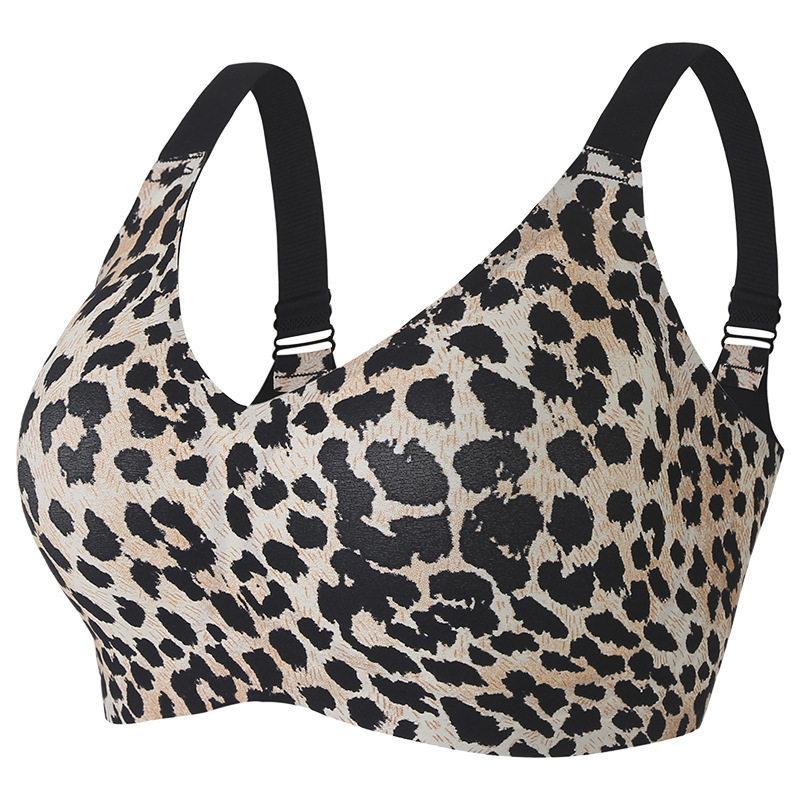 Plus Size Leopard Print Wireless Bra Push Up Back Support Full Cup Bra