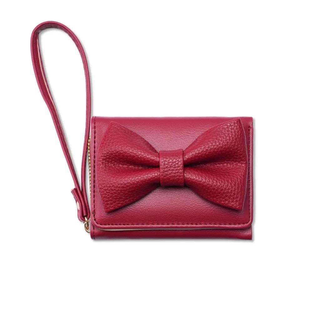 Fashion Wallets Girls Cute Bow Small Wallet Aesthetic Card Holder Classic Three Fold Purse For Women Student Simple Coin Pouch