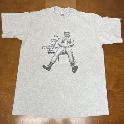 Vintage Stussy Shirt Extra Large Gray Astronaut Streetwear USA Made Unisex T-Shirt