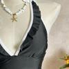Maillot de bain une pièce sexy pour femme, couleur unie, à nouer au cou, à volants
