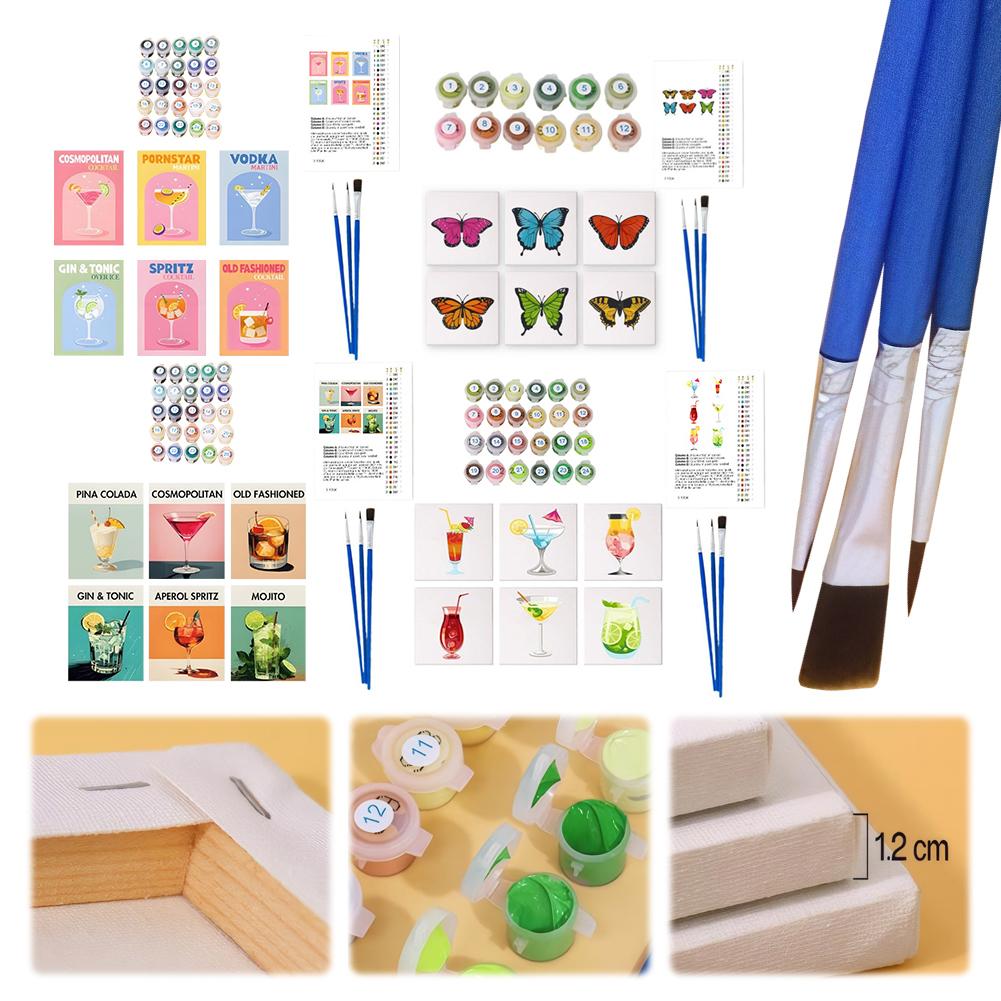 6 Pack Children DIY Paints by Number Kits with Brush and Acrylic Paints DIY Acrylic Oil Painting Color by Numbers Kit for Adults