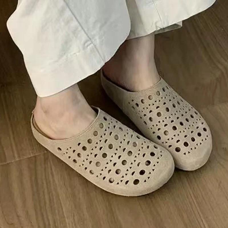 Fashion Hollow Women Flats Slippers Designer Mules Shoes Woman Sandals Fashion Slides 2025 Summer New Brand Flip Flops Home Slippers