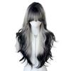 Halloween Long Body Wave Wigs Air Bangs Lolita Cosplay Wigs Black and Gray Gradient Wigs  for Women