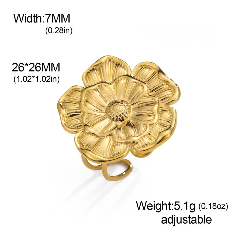 Adjustable Gold Plated Flower Rings for Women Stainless Steel Finger Rings 2026 Trendy Jewelry Anniversary Party Gifts New