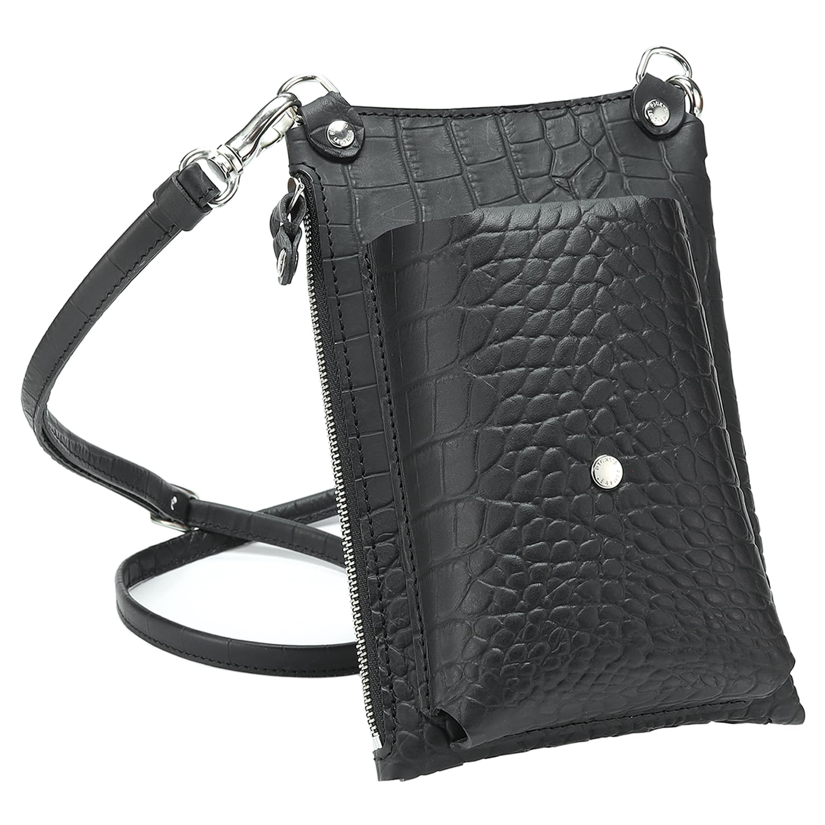

Ricky s Embossed Crocodile Black Smartphone Pouch [Right-Handed] 2-Way Compact Vertical Smartphone Shoulder Bag with Card Pockets, Smartphone,