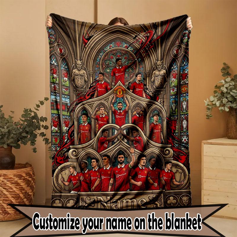 Custom Name Personalized Manchester United Print Blanket, Home Decor, Bedroom, Sofa, Camping, Couch, Gifts for Birthday Christmas