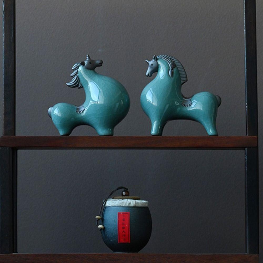 Cute Animal Sculpture Ceramic Miniatures Figurine Micro Landscape Horse Statue  Entrance