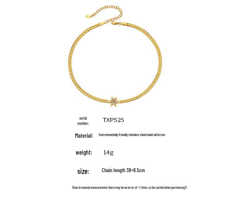 Exquisite 18k Gold-Plated Zircon Flower Jewelry Set: Stackable Stainless Steel Bracelet and Necklace.