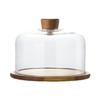Cake Display Server Tablet Stand with Dome Plate Glass Dessert Wood Serving Shell for