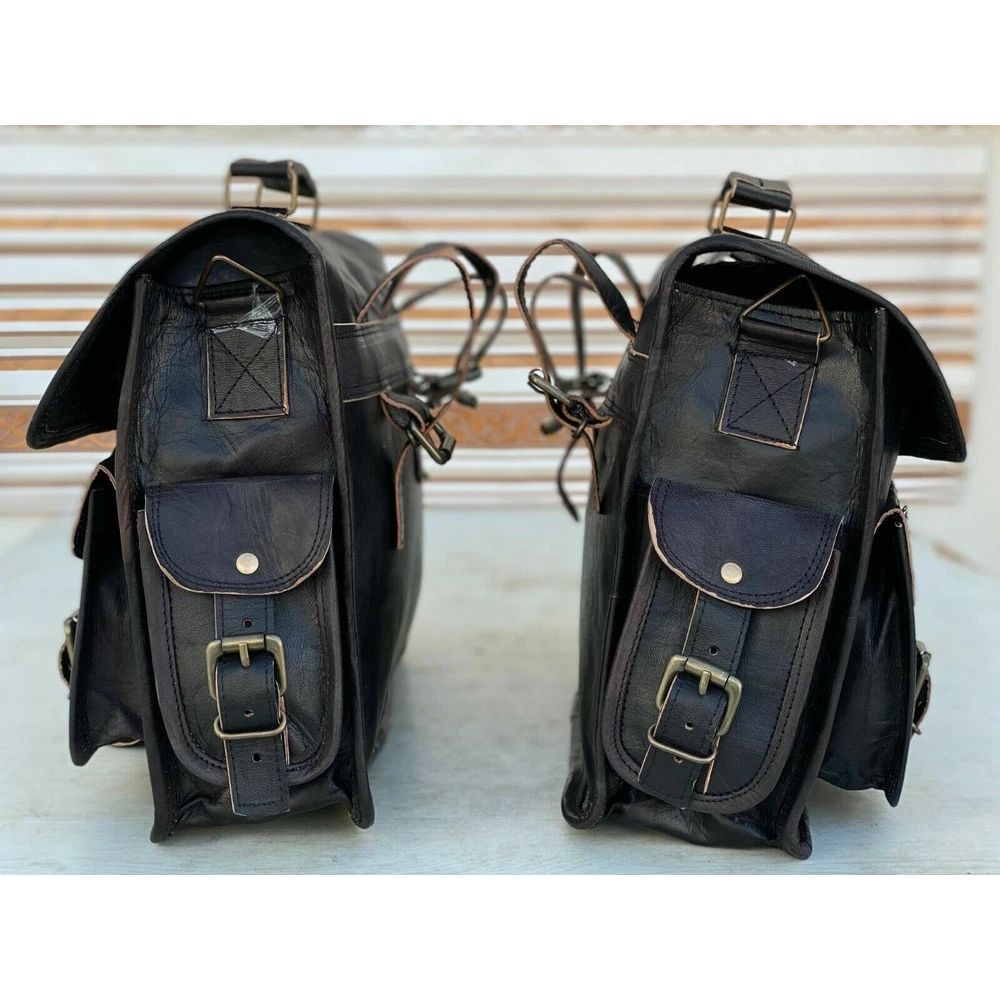 Leather 2 Luggage  Black Bags Motorcycle Side Saddlebags Pouch