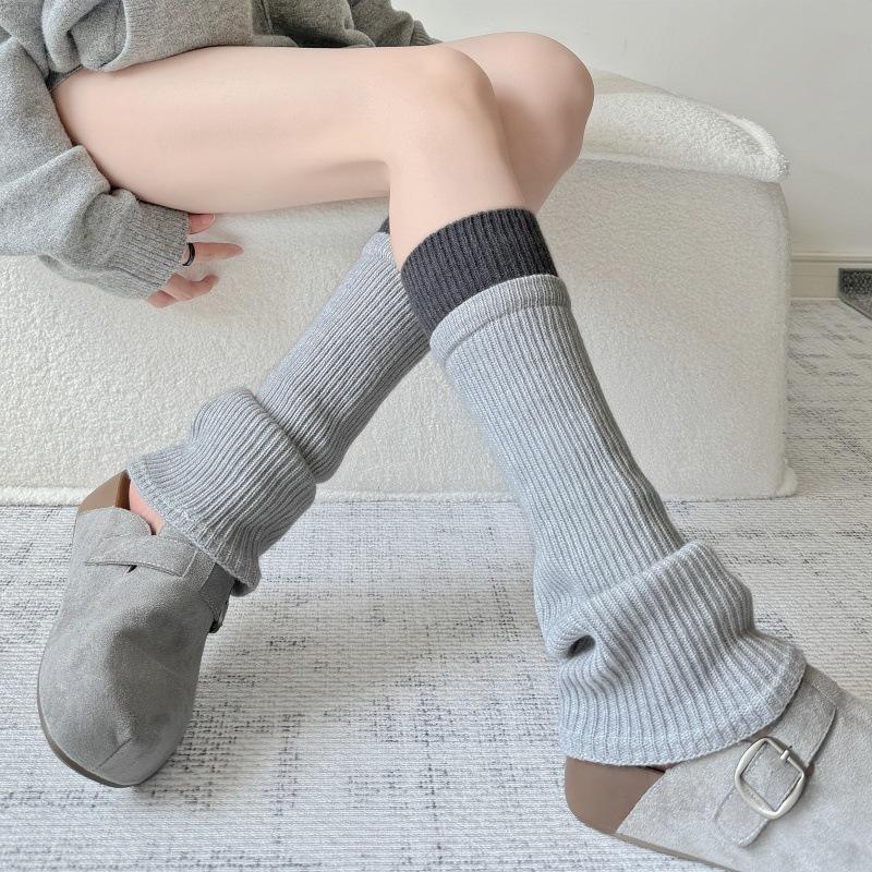 New Millennium Y2K Harajuku Color Block Knit Leg Warmers - Women s Slimming Wool Patchwork One Size светло-серый