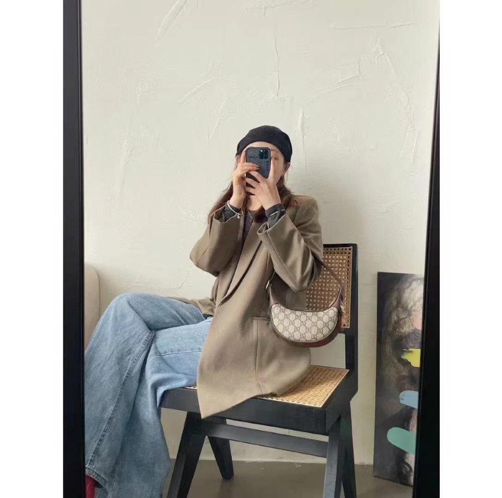 Ophidia Monogram Leather Mini Crescent Shoulder Bag