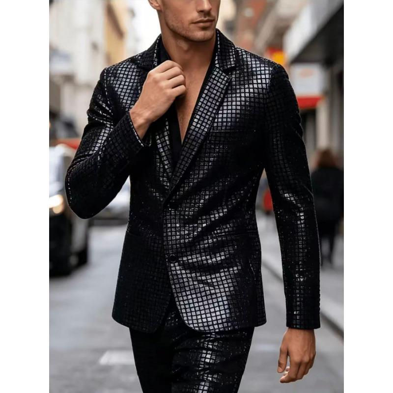 Mens Sequined Blazer Nightclub Party Performance Fashion Casual Suit Jacket