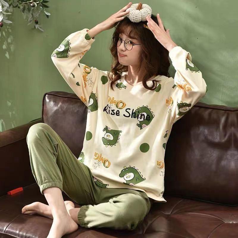 Women's Korean Smiley Face Cartoon Pajamas Set – Long-Sleeved Pullover & Trousers for Autumn/Winter