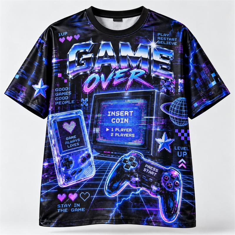 Retro Graphic T Shirt Men Women Hip Hop Gaming Anime Alien Shark Candy Car Print Short Sleeve Streetwear Casual Summer Tee