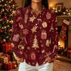 Women's Casual Long Sleeve Christmas Print Button Front Top with Collar and Side Slits