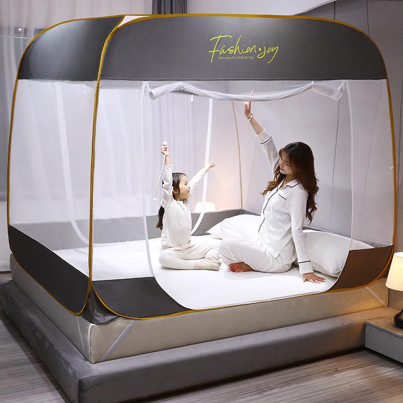 Mongolian Yurt No-Install Anti-Fall Mosquito Net | Encrypted Square Tent for 1.5m-1.8m Bed