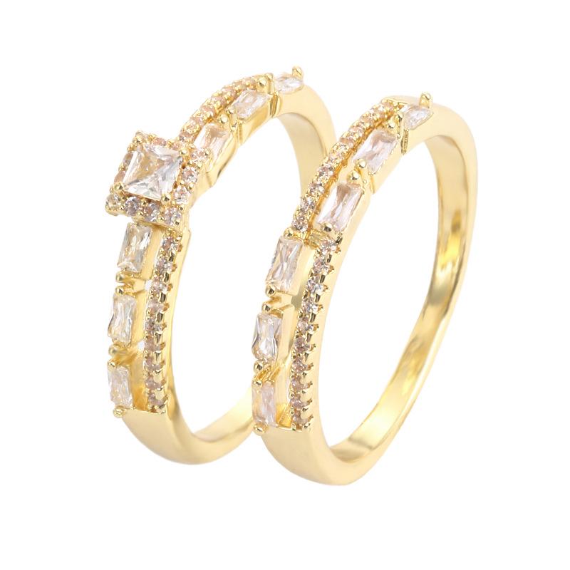 Women's AAA Cubic Zirconia Double Ring – Elegant French Style Stackable Pure Copper