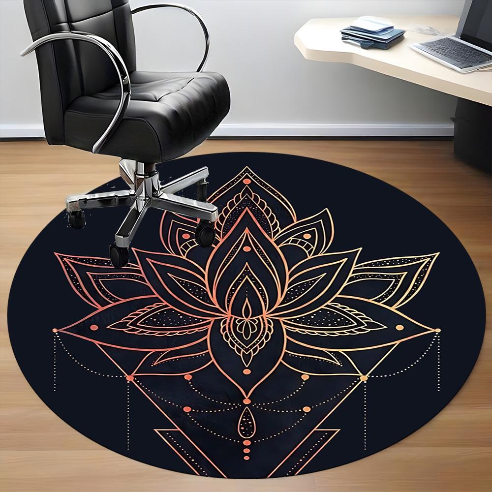 1pc Lotus Mandala Office Round Area Rug, Indoor Mat Suitable For Office, Under Office Chairs Bedroom Living Room Home Decor, Room Deco