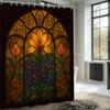 Stained Glass Window Shower Curtain Gothic Floral Design Orange Lily and Tulips Artistic Church Style Decor Waterproof Non-toxic