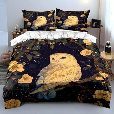 Starry Owl Decorative Art Set Soft Comfortable Duvet Cover Bedding Set Included 1*Duvet Cover & 2*Pillowcases, Gift