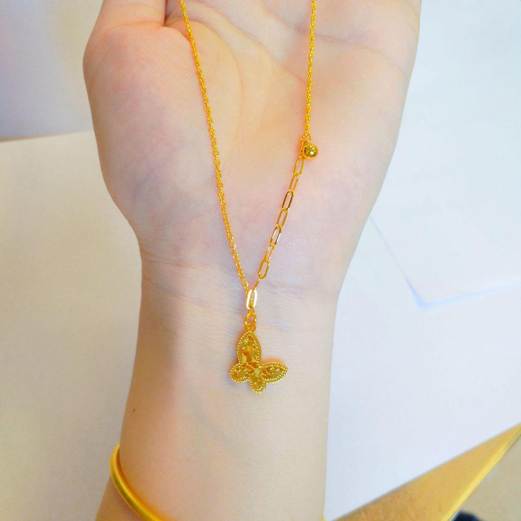 Golden CNC Dragon Scale & Butterfly Princess Pendant with Honeycomb Face, Lucky Clover, and Gourd Necklace