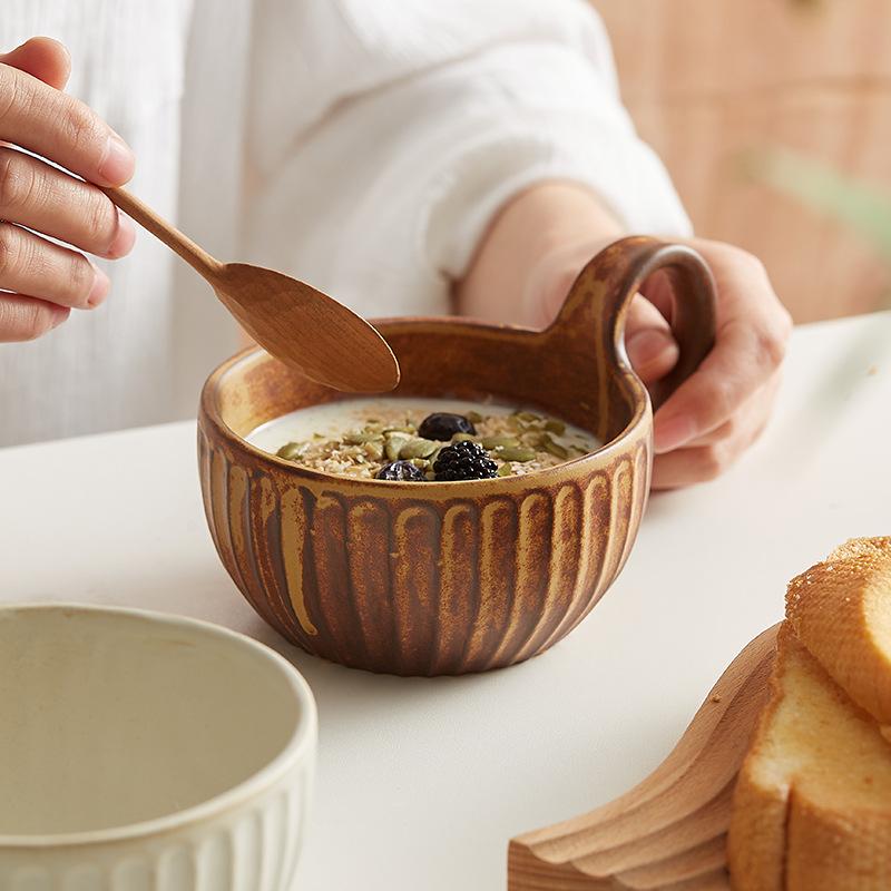Japanese retro mug household breakfast cup oat cup milk cup large water cup ceramic coffee cup soup cup