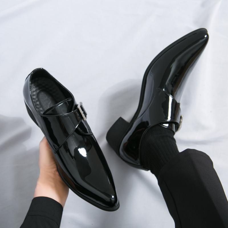 Fashion Men Fashion Formal Shoes Luxurious Fashion Pointed High-heeled Leather Shoes Men Wedding Banquet Derby Shoes Sizes 39-46