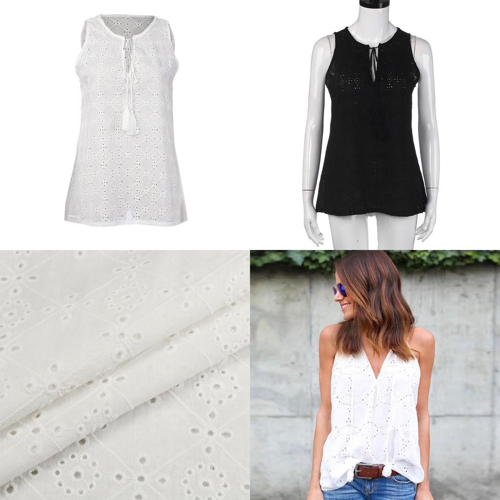 Elegant Women's Cotton Lace Top With Embroidery For Summer Casual Outfits