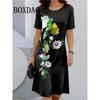 Women Casual Dresses Summer Vintage Style Female O-Neck Flower Printed Dress Loose Ladies Clothing