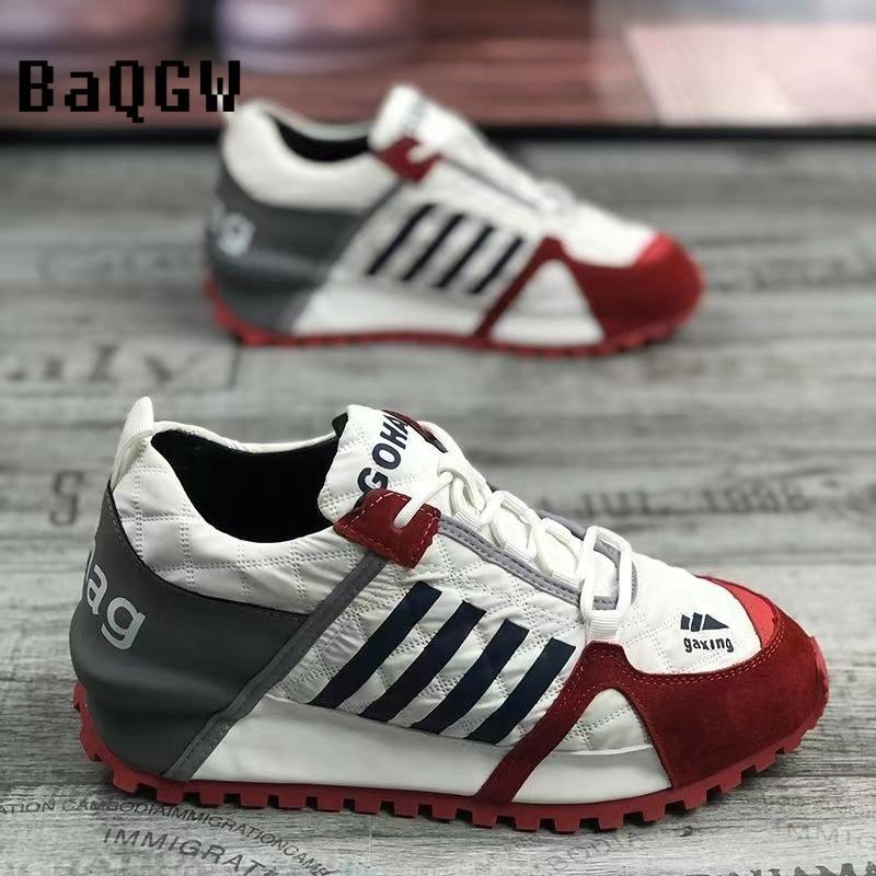 

Полосатый дизайн мужские и женские массивные кроссовки модные повседневные кожаные верхние тканевые увеличенные внутренние покрытия нижние туфли на платформе новые 39