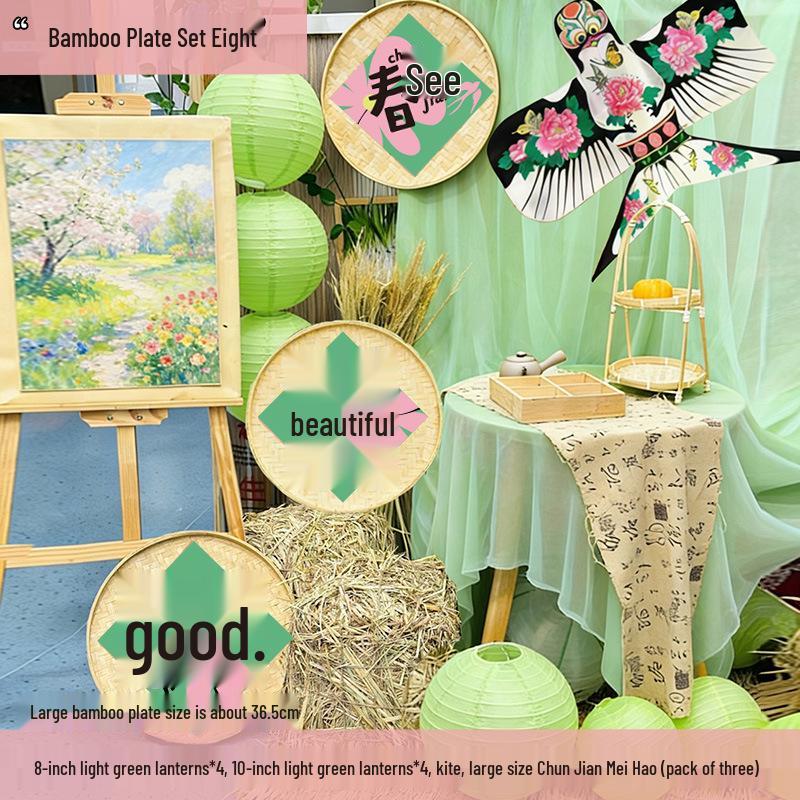 Spring Bamboo Plate Hanging Ornament Set for Teahouse and Homestay Decor & Photography Backgrounds