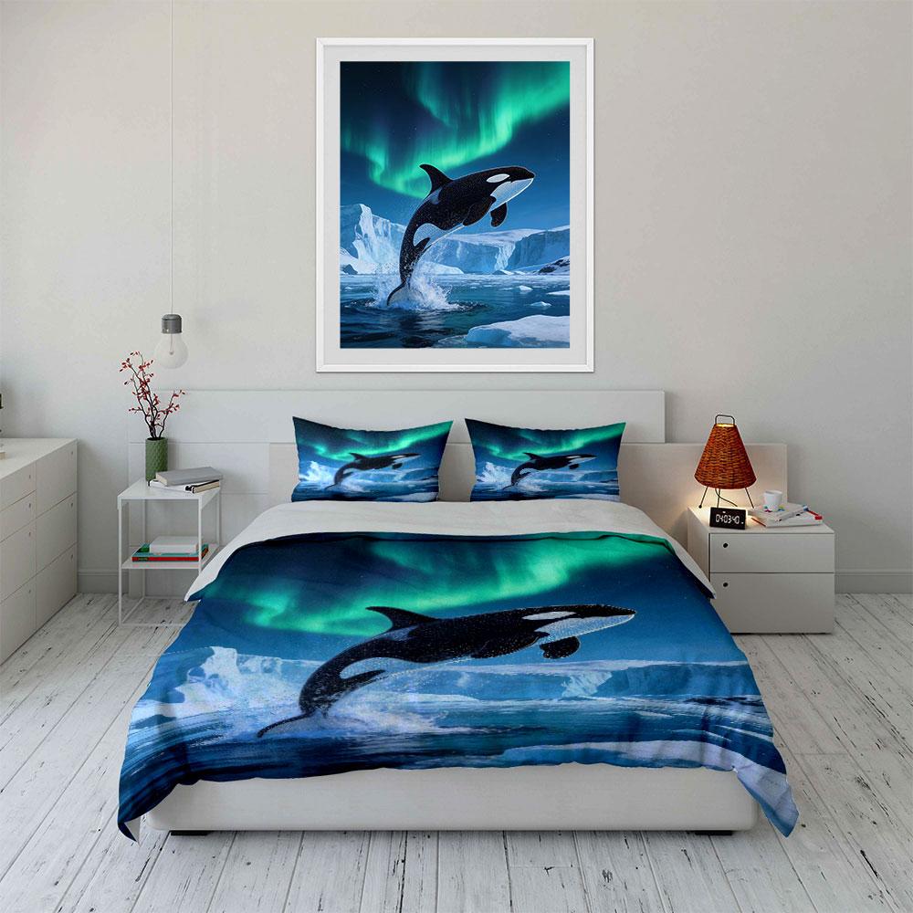 Orca, icebergs, aurora borealis. Bedding sets Duvet cover sets Duvet covers Pillowcases(1 * Duvet Cover 2 * Pillowcases without duvet insert)