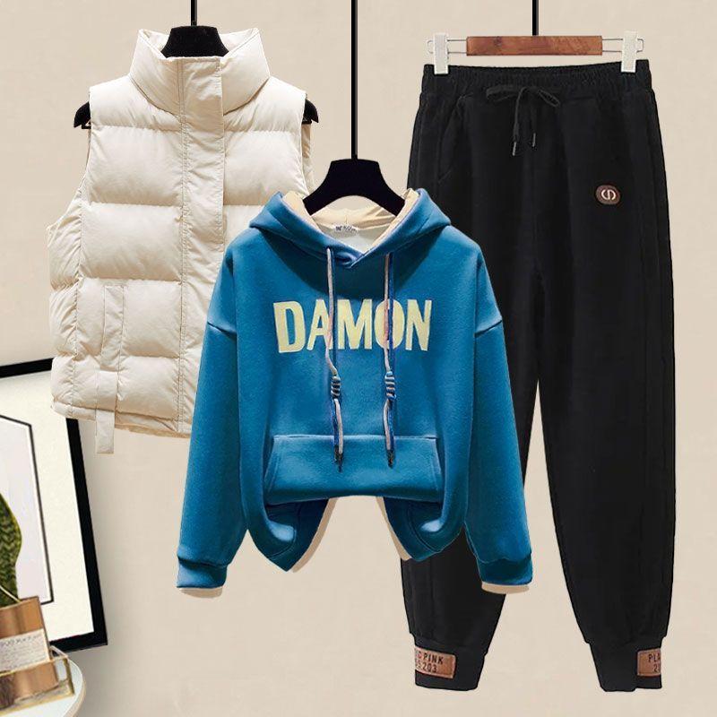 Plysj Tykk Hettevest Casual Sportbukser Moteriktig Student Sportssett Vinter Treningsdress Antrekk
