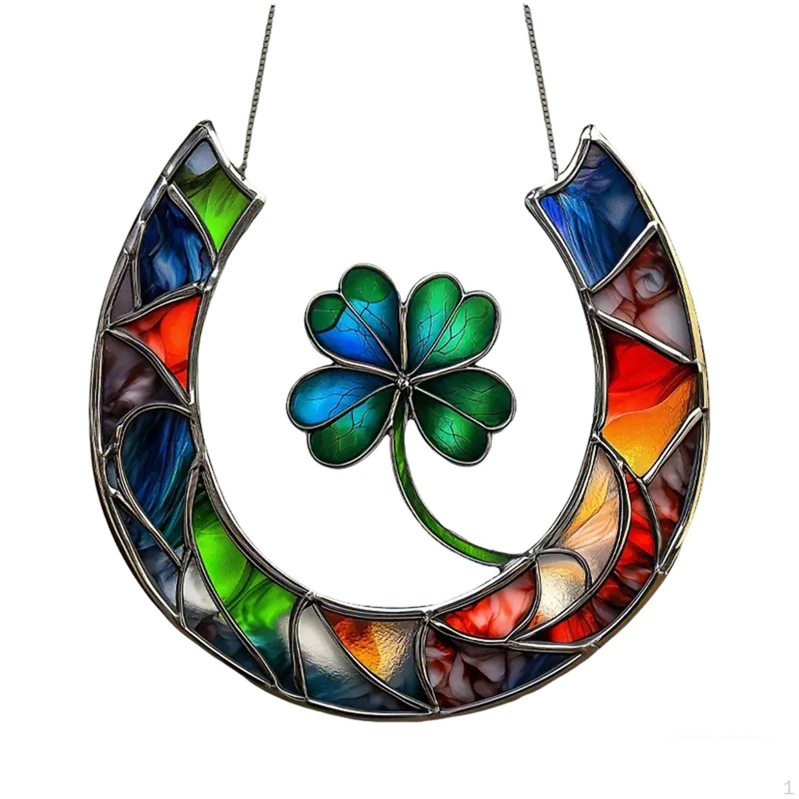 Stained Glass Window Hanging Ornament Clover Suncatcher Decor for Christmas