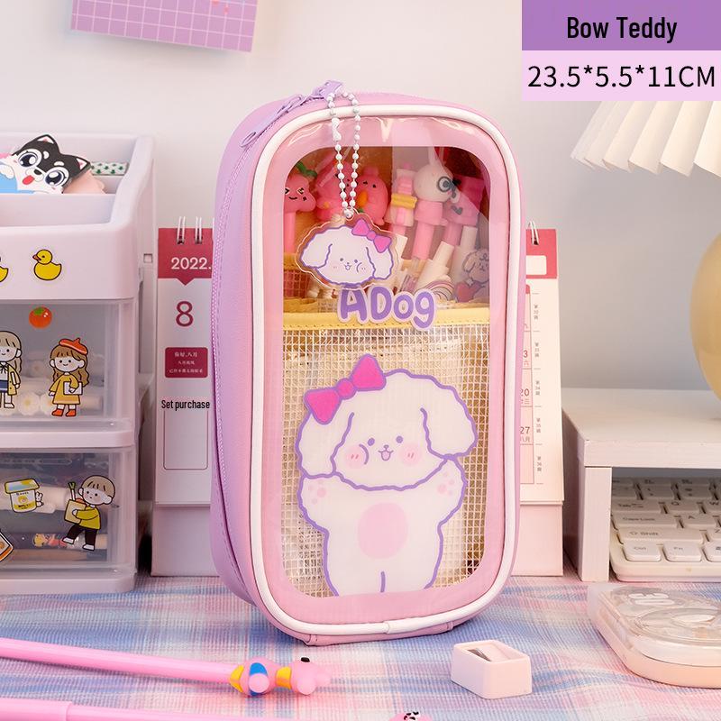 Large Capacity Cute Cartoon Transparent Pencil Case for Students