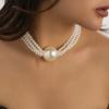 Elegant Multilayer Imitation Pearl Short Chokers Necklace for Women Luxury Bridal CCB Big Ball Beaded Clavicle Chain Wed Jewelry