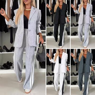 Kadın Takım Seti Şık İş Ofis 2 Parça Kıyafetler Açık Ön Blazer ve Pantolon