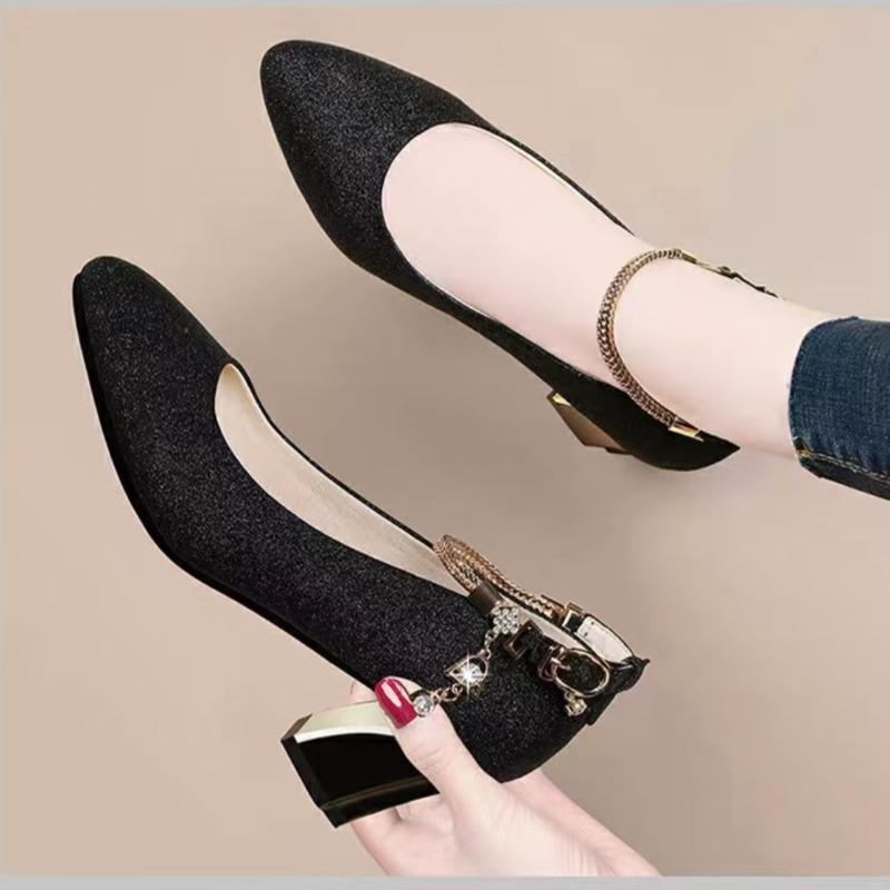 Women Wedding High Heel Shoes Luxury Elegant Plus Size Women Shoes Spring Ankle Strap Heels Women Shallow Chunky Heel Pumps