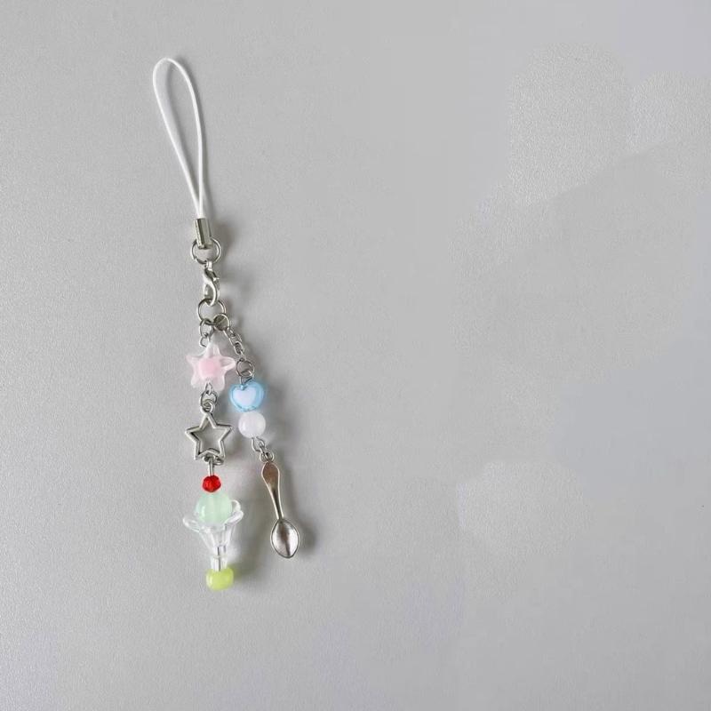 Sweet Phone Chain Strap Lanyard Ice Cream Bead Pendant Phone Charm Hangings Decoration Cute Phone Accessories